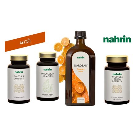 Omega 3 kapszula (75 g), Magnézium kapszula (48,7 g), Sarki gyökér kapszula (20 g) + 1 db Narosan narancs (500 ml)