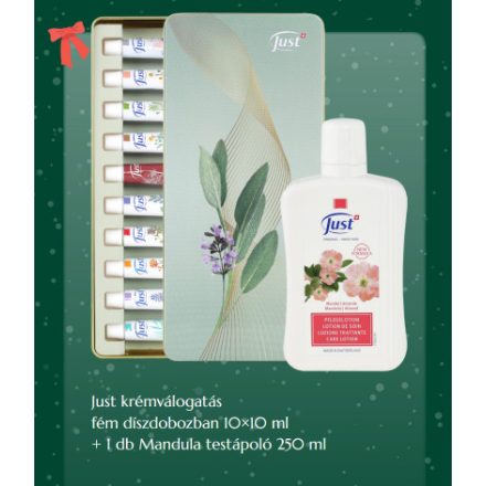 Just krémválogatás fém díszdobozban (10x10 ml) + 1 db Mandula testápoló (250 ml)